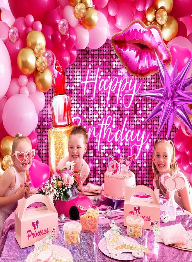 Winrayk Hot Pink Birthday Decorations for Girls Women, Pink Balloon Garland Arch Kit with Backdrop Tablecloth Large Spa Makeup Foil Balloons, 16th 18th 21st 30th Princess Birthday Party Decorations - Image 3